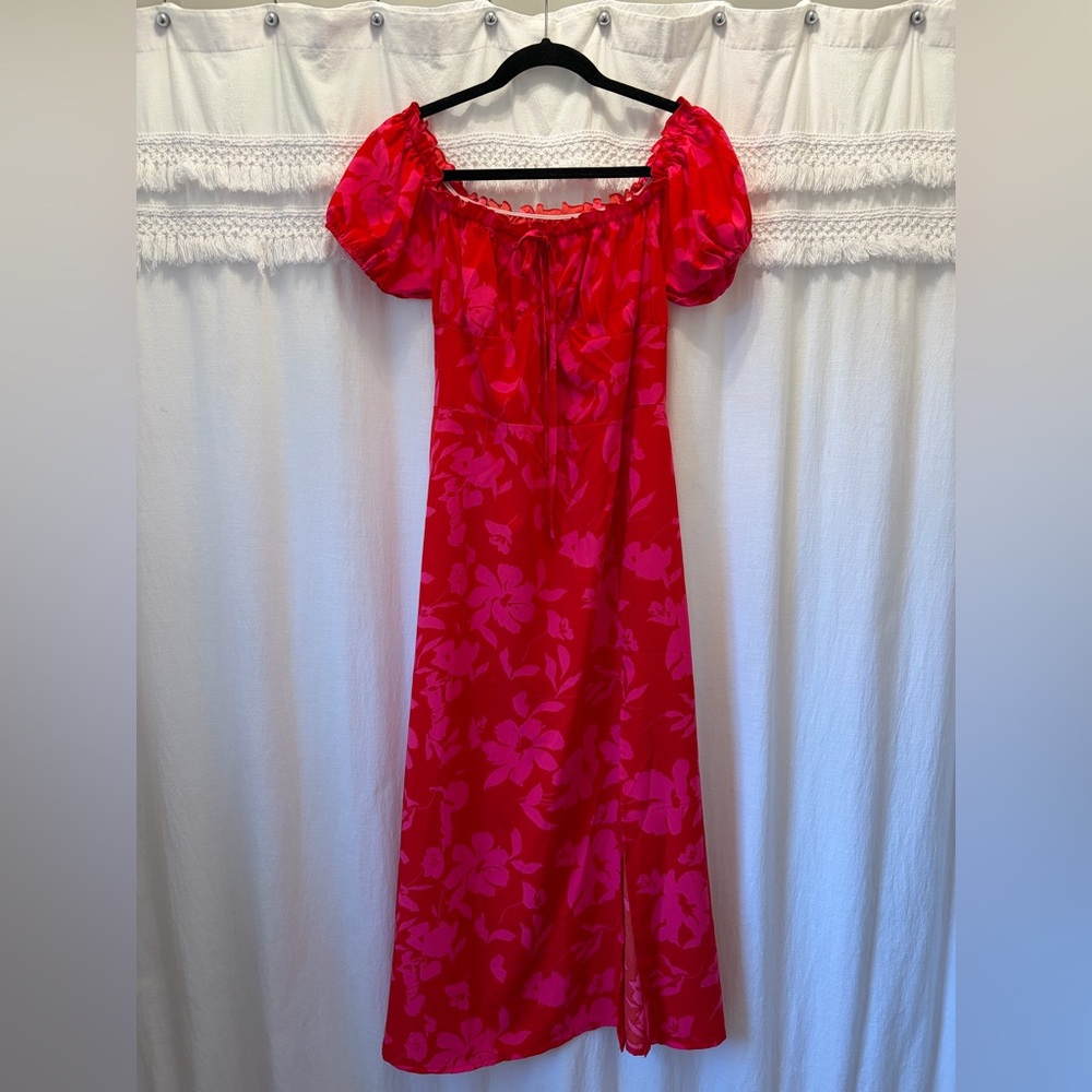 SHEIN Red Floral Midi Dress